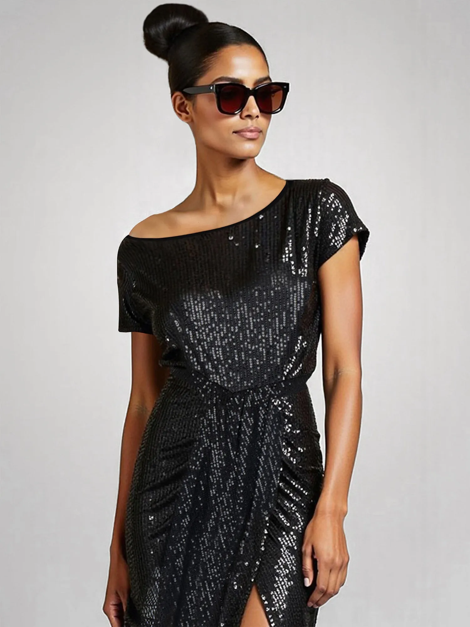 Short Sleeve Sequin Bodycon Dress