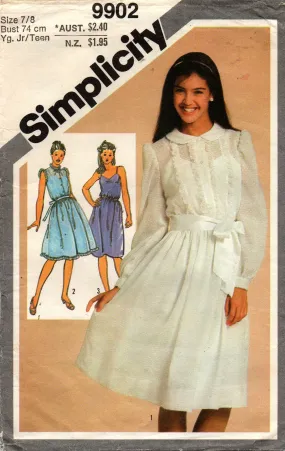 Simplicity 9902 Young Junior / Teen Girls Ruffled Dress & Slip 1980s Vintage Sewing Pattern Size 7 / 8 UNCUT Factory Folded