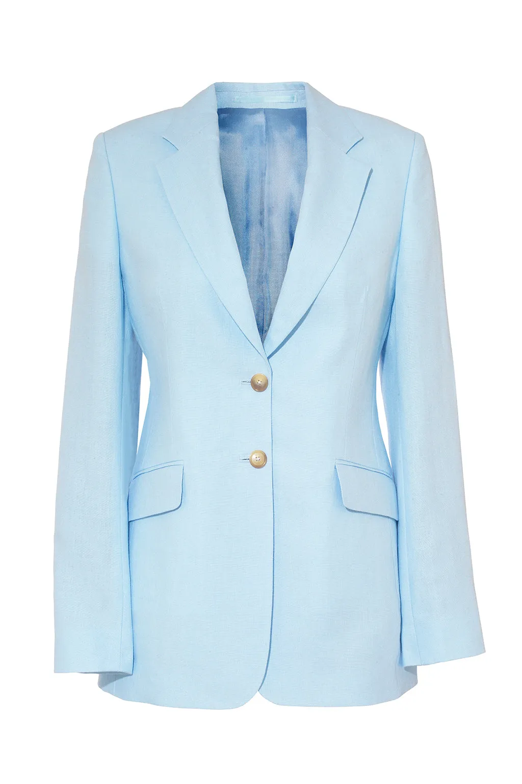 Single-Breasted Blazer in Sky Blue Linen by Anna James