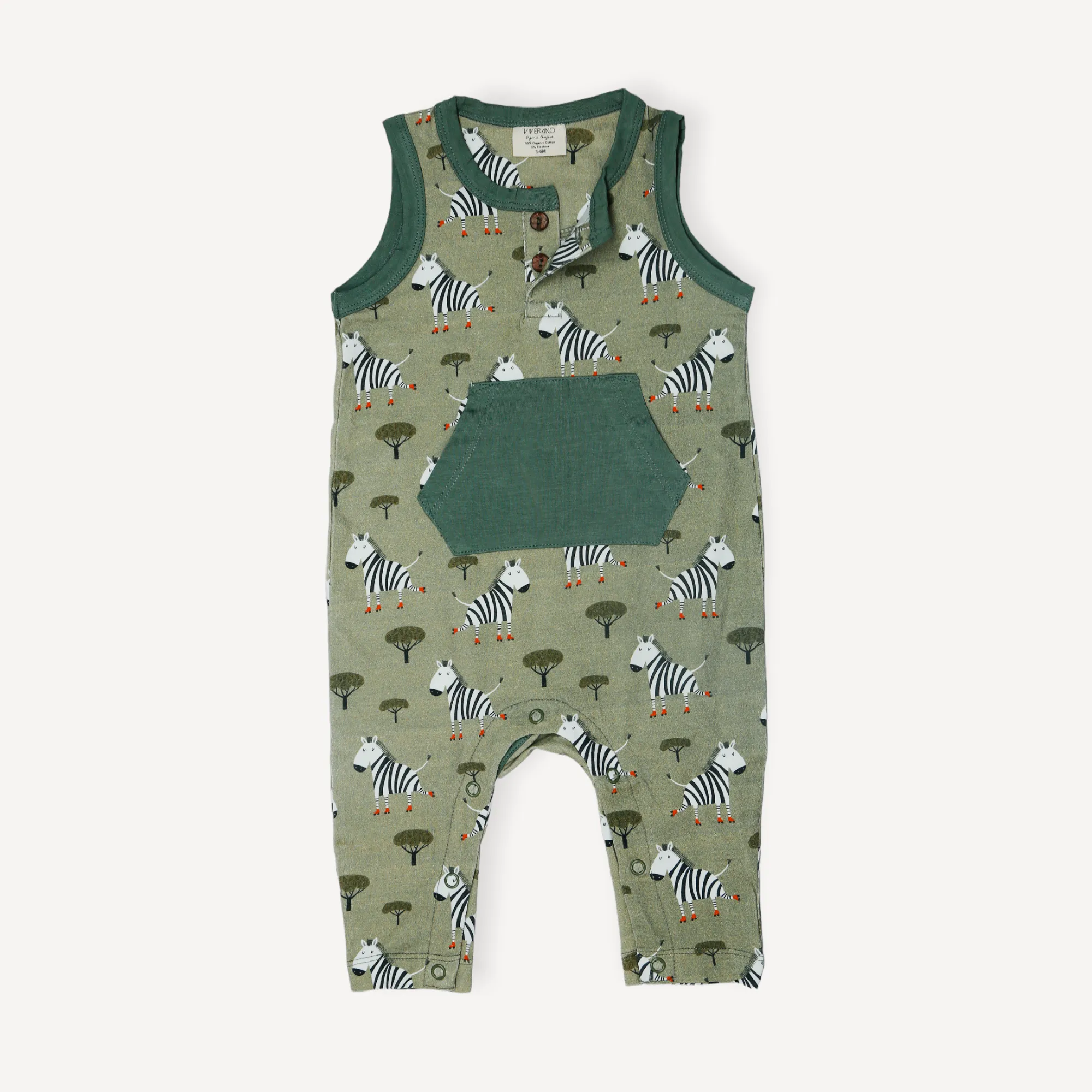 Skater Zebra Sleeveless Kangaroo Baby Jumpsuit (Organic Jersey)