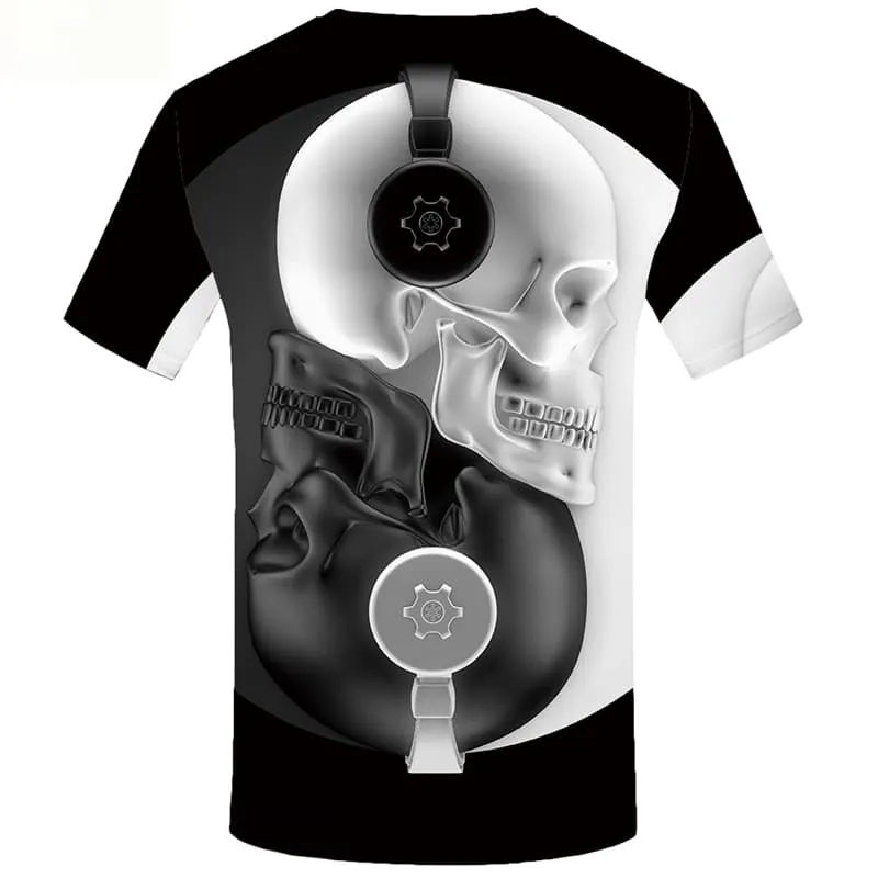 Skull T-shirt Men Yin Yang Shirt Print Music T-shirts Graphic Short Sleeve