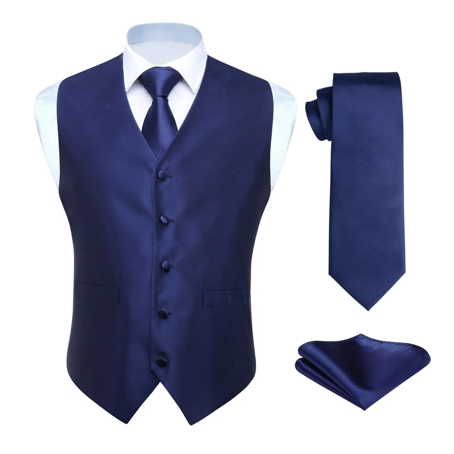 Solid 3pc Suit Vest Set - DARK BLUE