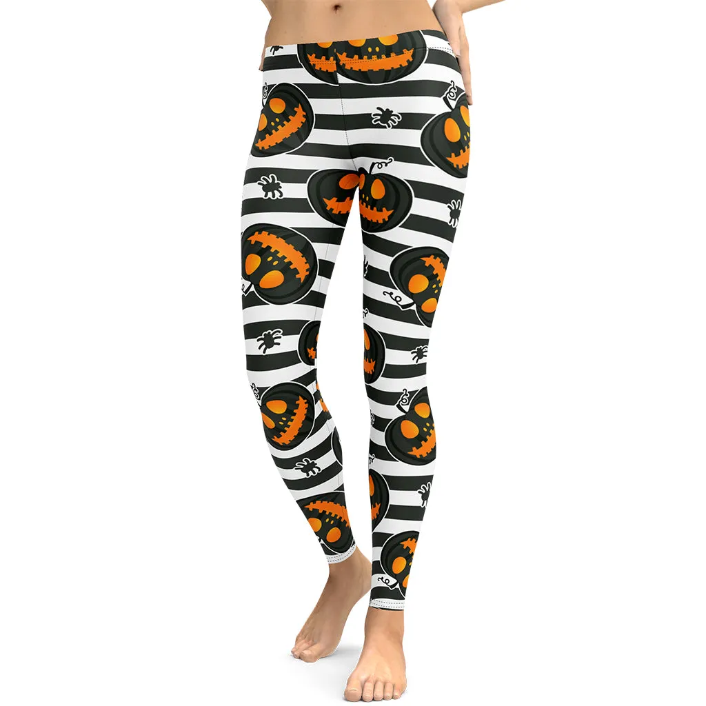 Striped Jack O'lanterns Leggings