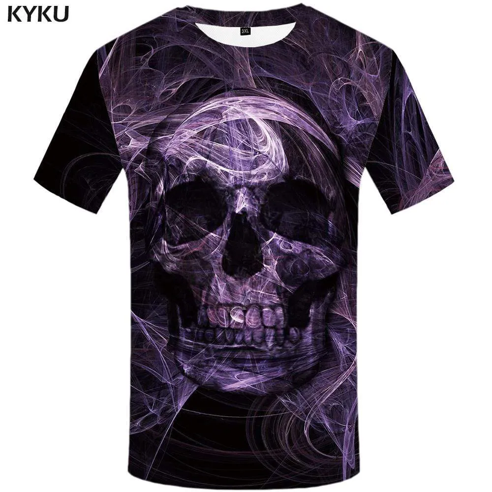 Sulku T-shirts Men Skeleton Tshirts Print Psychedelic T shirts Funny Purple Tshirt Anime Punk Rock T-shirt 3d Mens Fashion