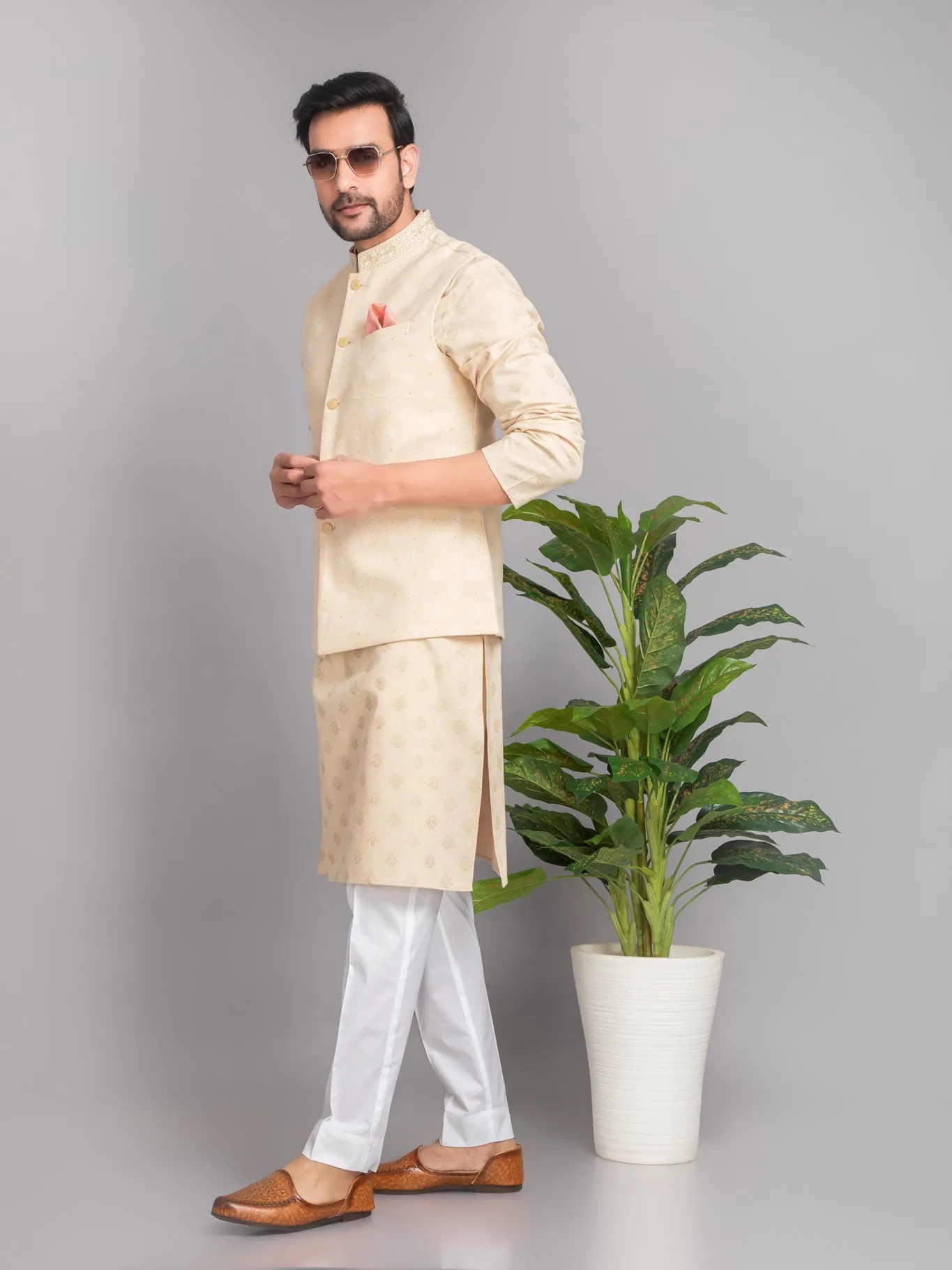 SUTI MENS KHADI LINEN 3D PRINTED JACKET