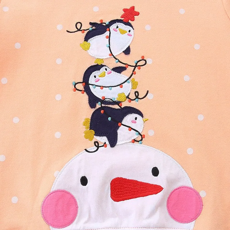 Toddler/Kid Girl's Penguin and Snowman Embroidery Design Sweatshirt