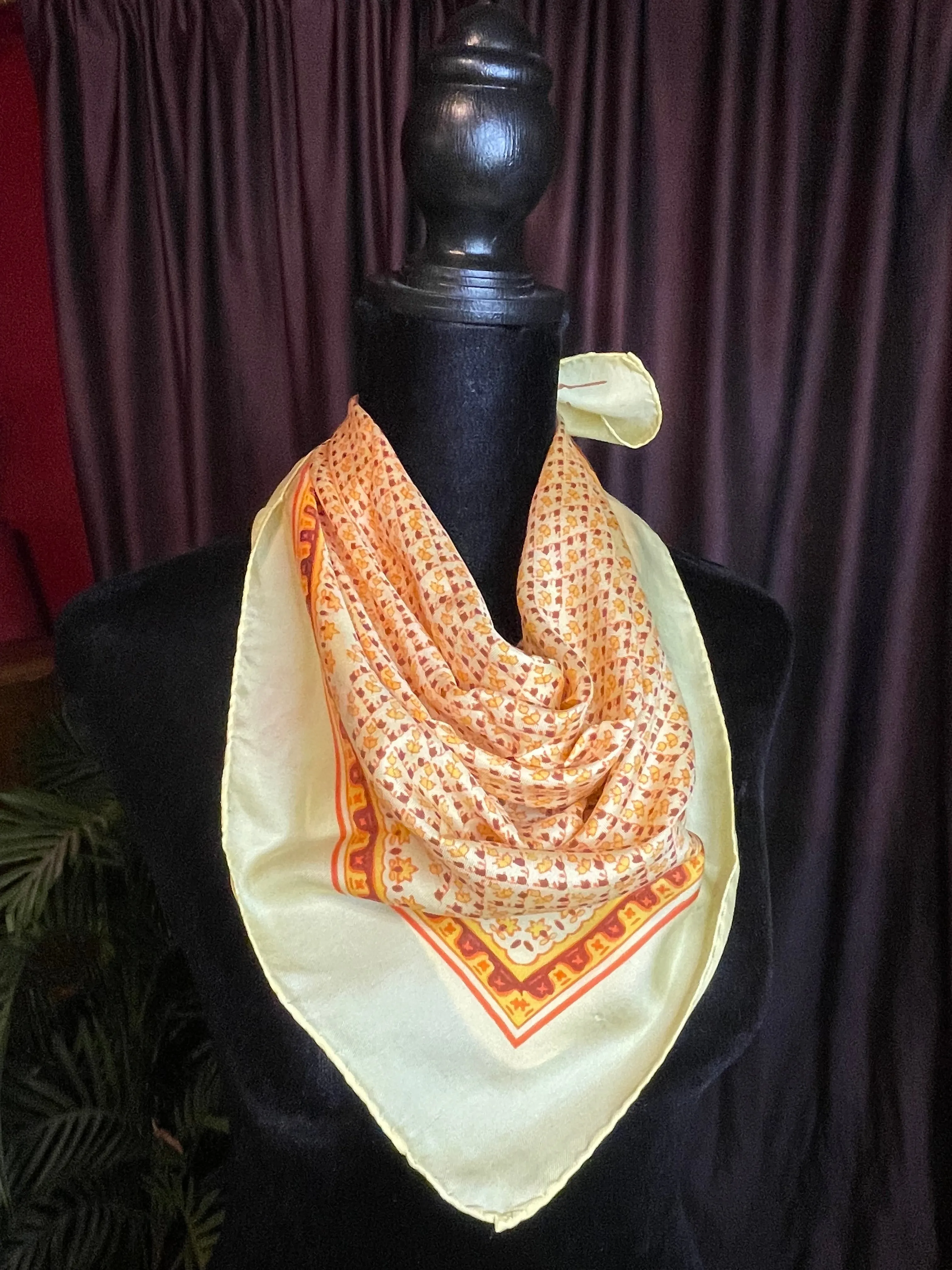 Vintage, Designer Anne Kleine Square Yellow Silk Scarf