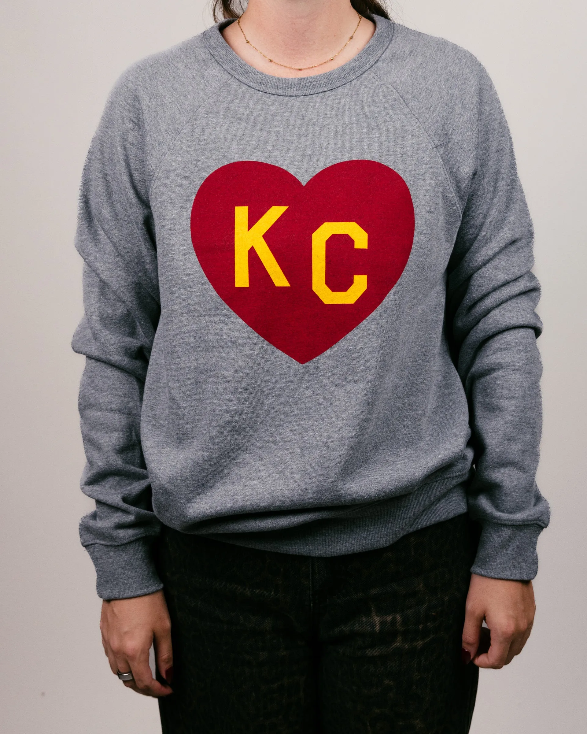 Vintage Grey & Red KC Heart Crewneck