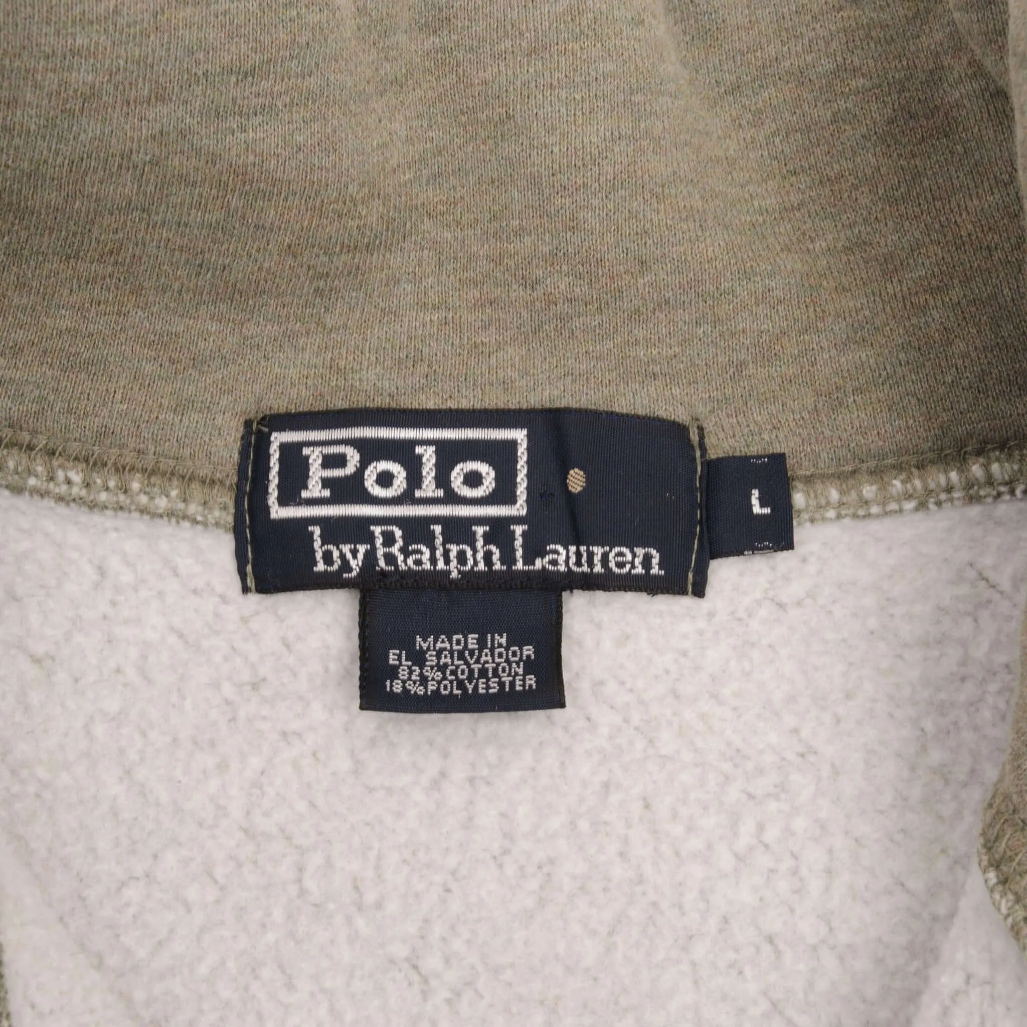 VINTAGE POLO RALPH LAUREN GREEN BEIGE QUARTER 1/4 ZIP SWEATER 1990S SIZE LARGE