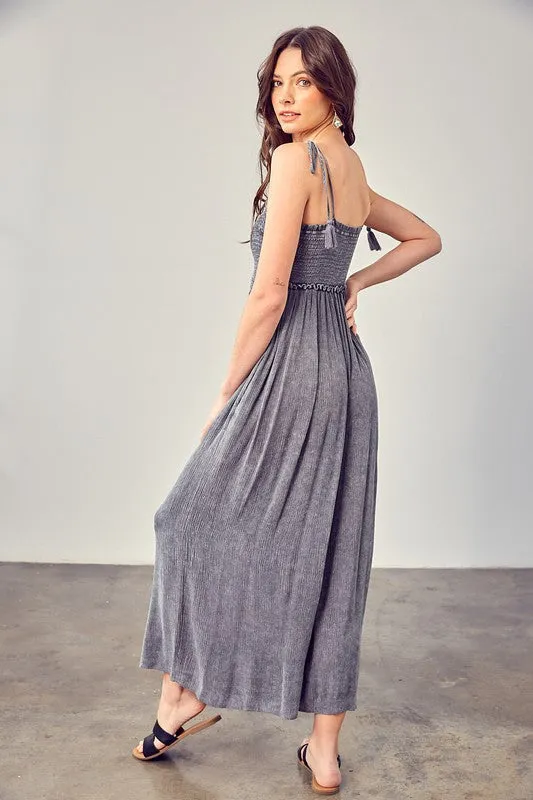 Washed Knit Charcoal Strapless Jumpsuits