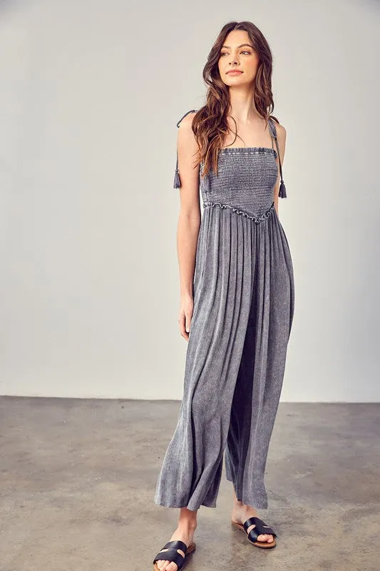 Washed Knit Charcoal Strapless Jumpsuits