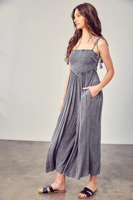 Washed Knit Charcoal Strapless Jumpsuits