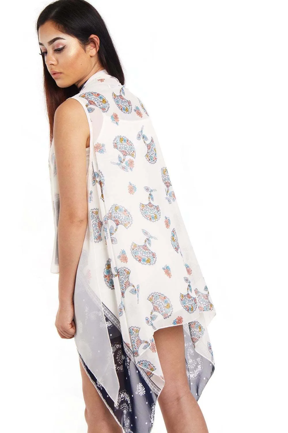 Waterfall Chiffon Waistcoat Jacket in Paisley Print