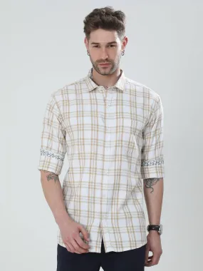 White and Cream Checkered Cotton Shirt