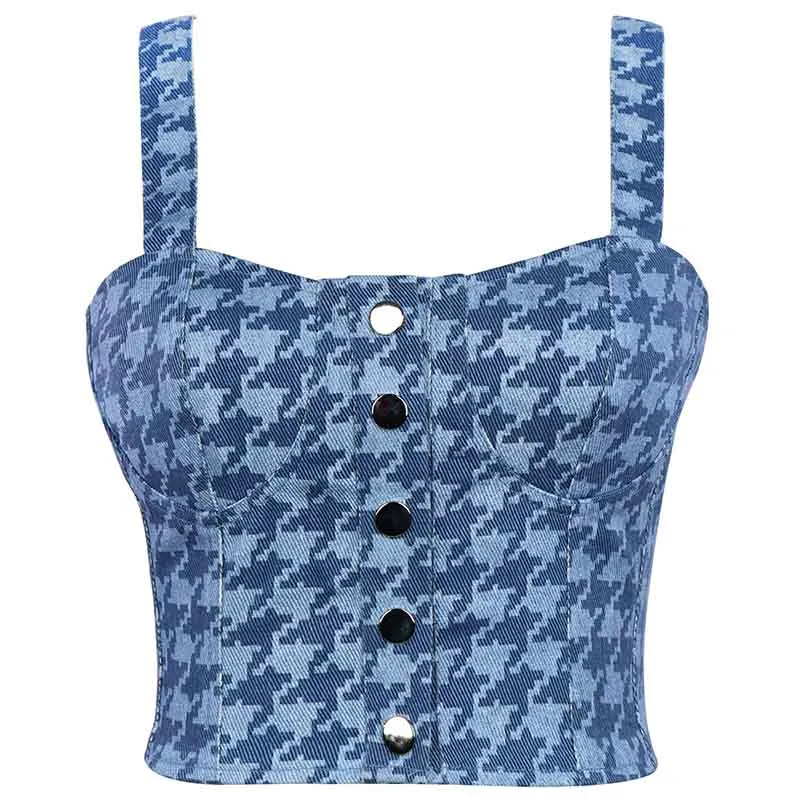 Women Bustier Crop Tops Checkered Push Up Corset Bra Cami Tank