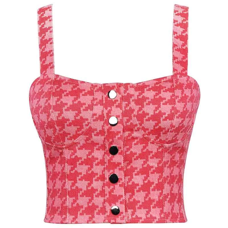 Women Bustier Crop Tops Checkered Push Up Corset Bra Cami Tank