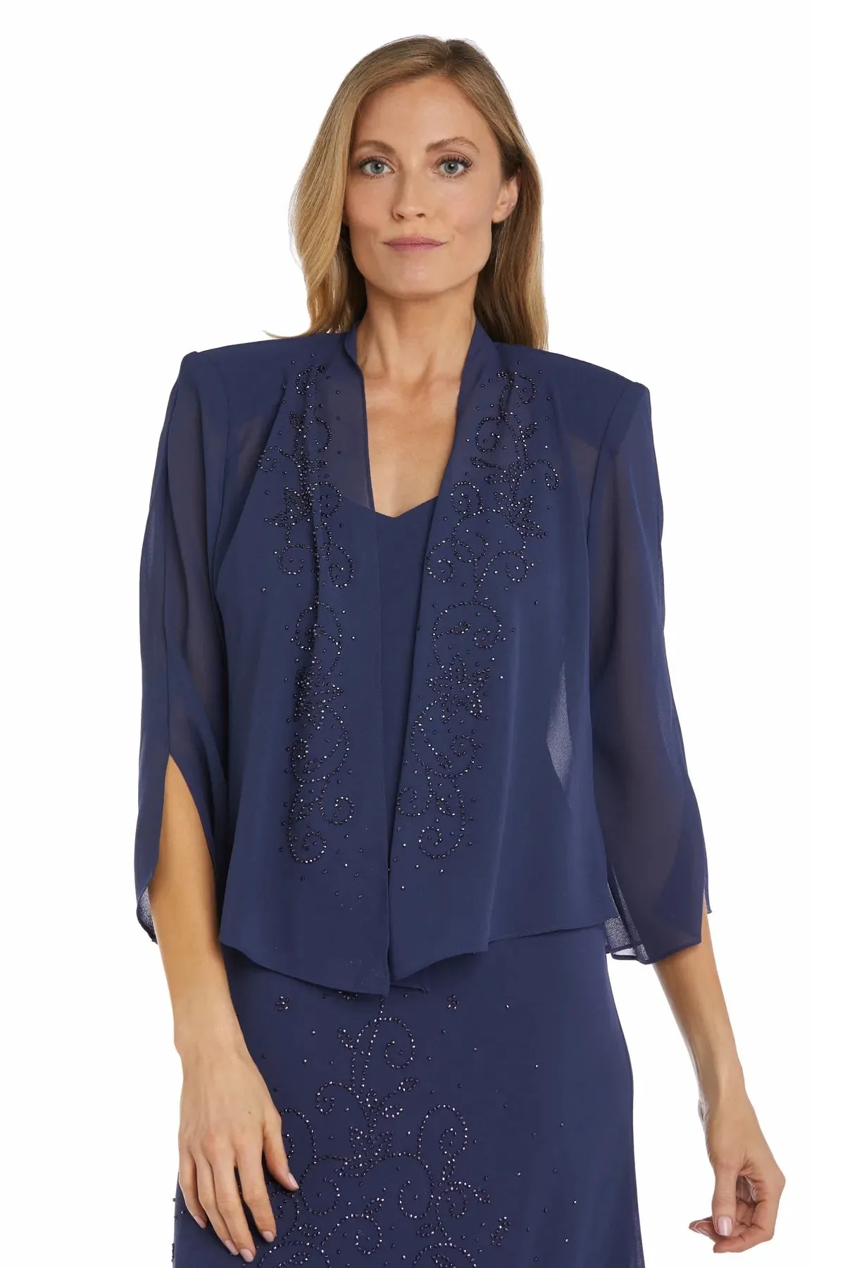 Women's Beaded Chiffon Jacket Dress - Mother of The Bride Dress