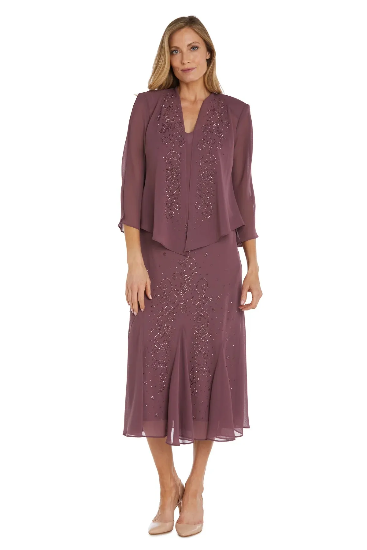 Women's Beaded Chiffon Jacket Dress - Mother of The Bride Dress