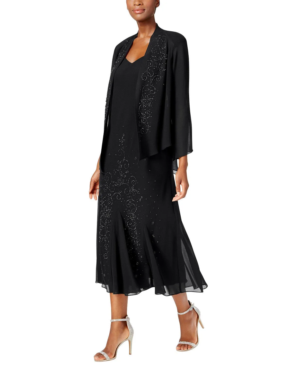 Women's Beaded Chiffon Jacket Dress - Mother of The Bride Dress