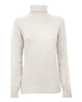 Women's Cashmere Raglan Sleeve Turtleneck Sweater Milk White