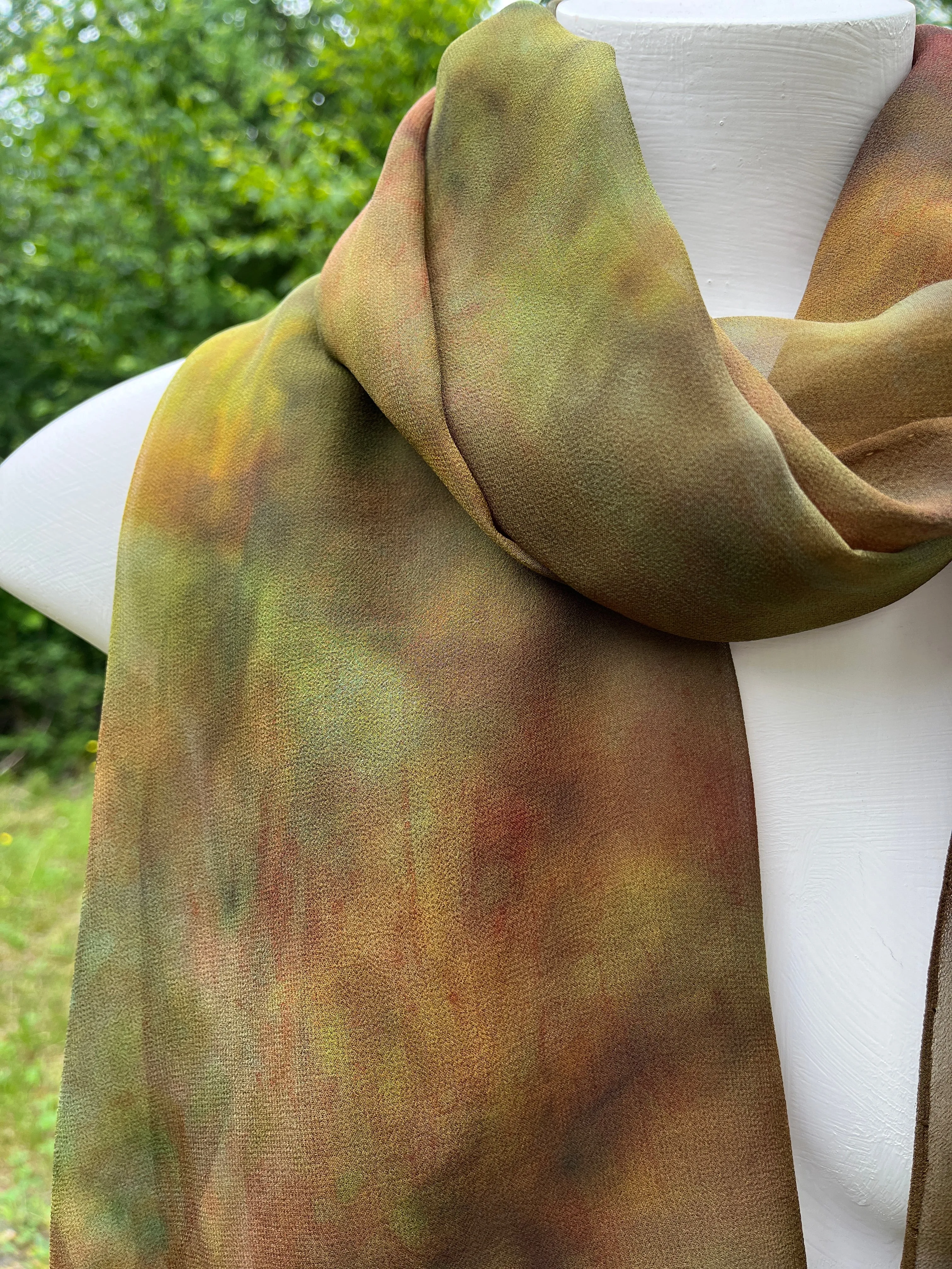 “Woodlands" - Hand-dyed Silk Scarf - $95