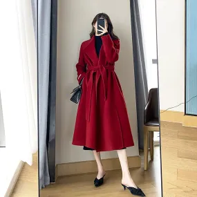 Wool Blend Wrap Long Coat