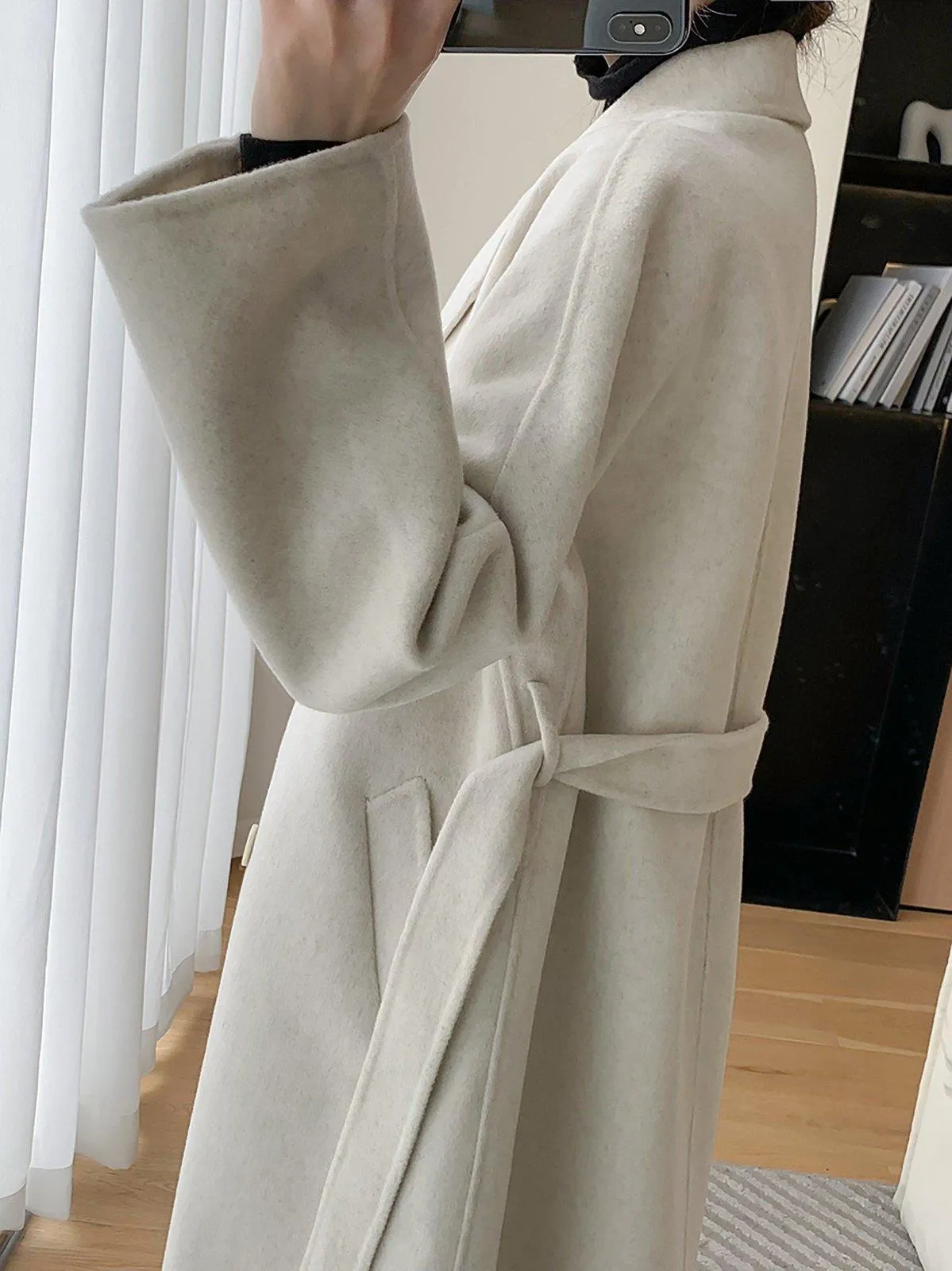 Wool Blend Wrap Long Coat