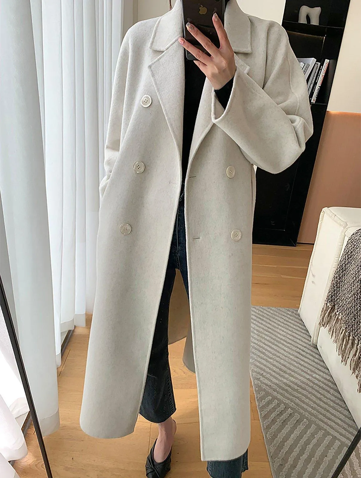 Wool Blend Wrap Long Coat