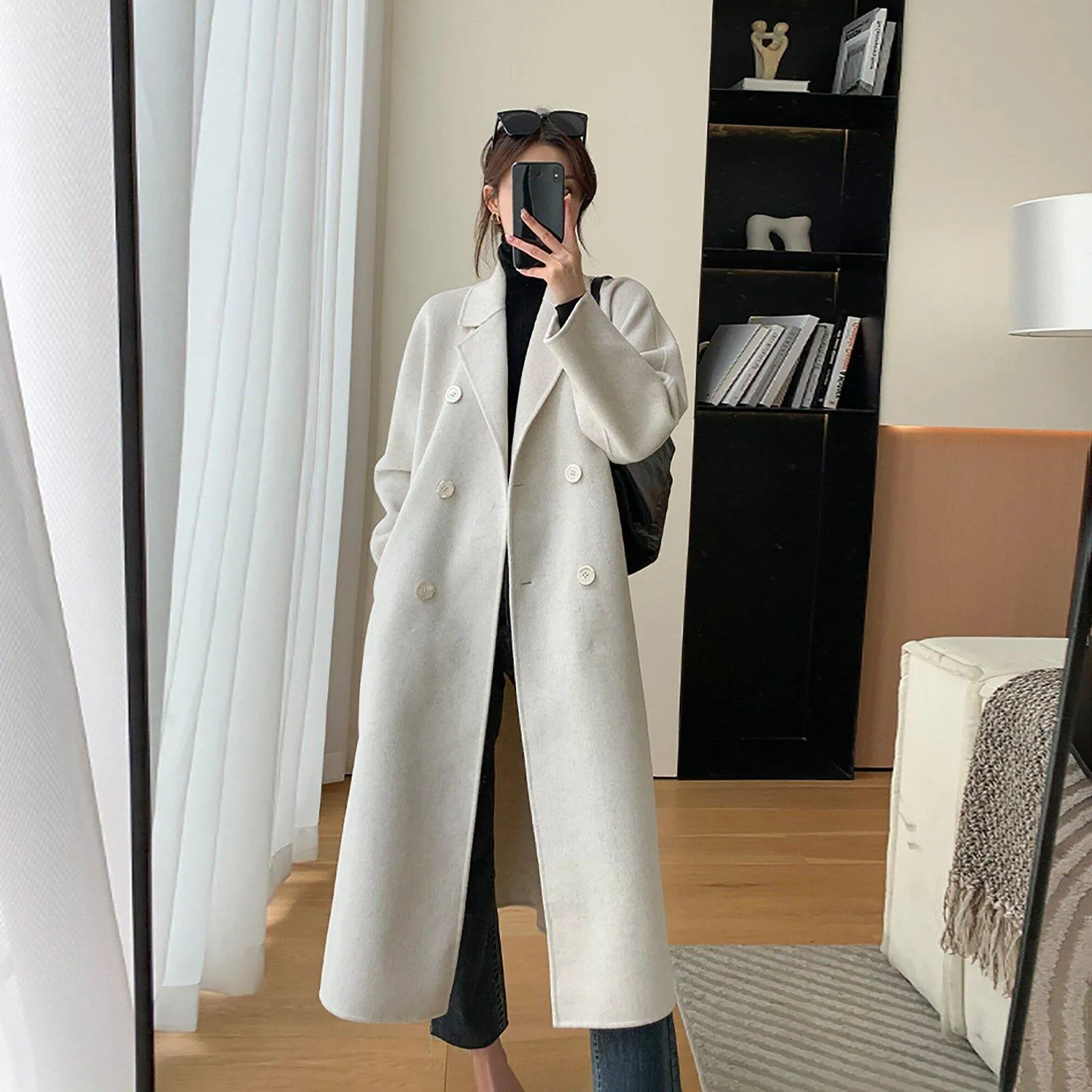 Wool Blend Wrap Long Coat