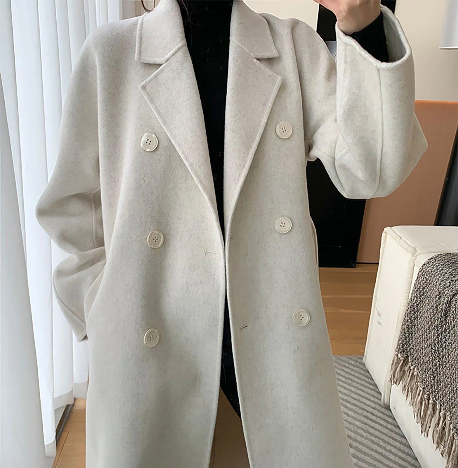 Wool Blend Wrap Long Coat