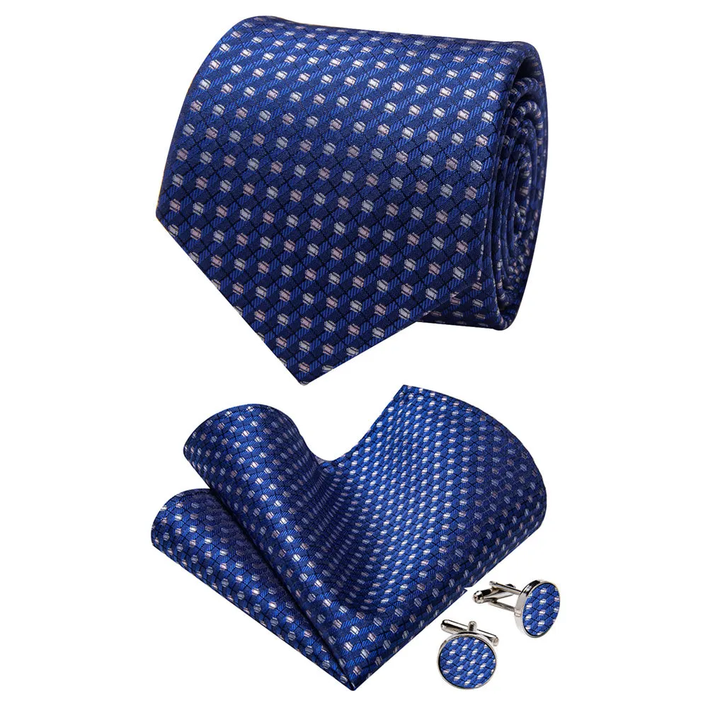 YourTies White Solid Long Sleeve Shirt with Navy Blue Polka Dots Silk Tie for Men